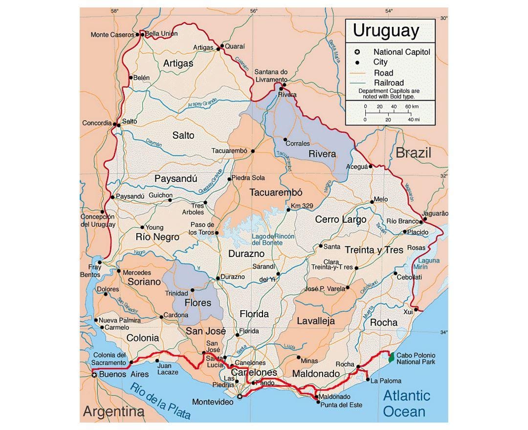 Harta de Uruguay cu cetatea