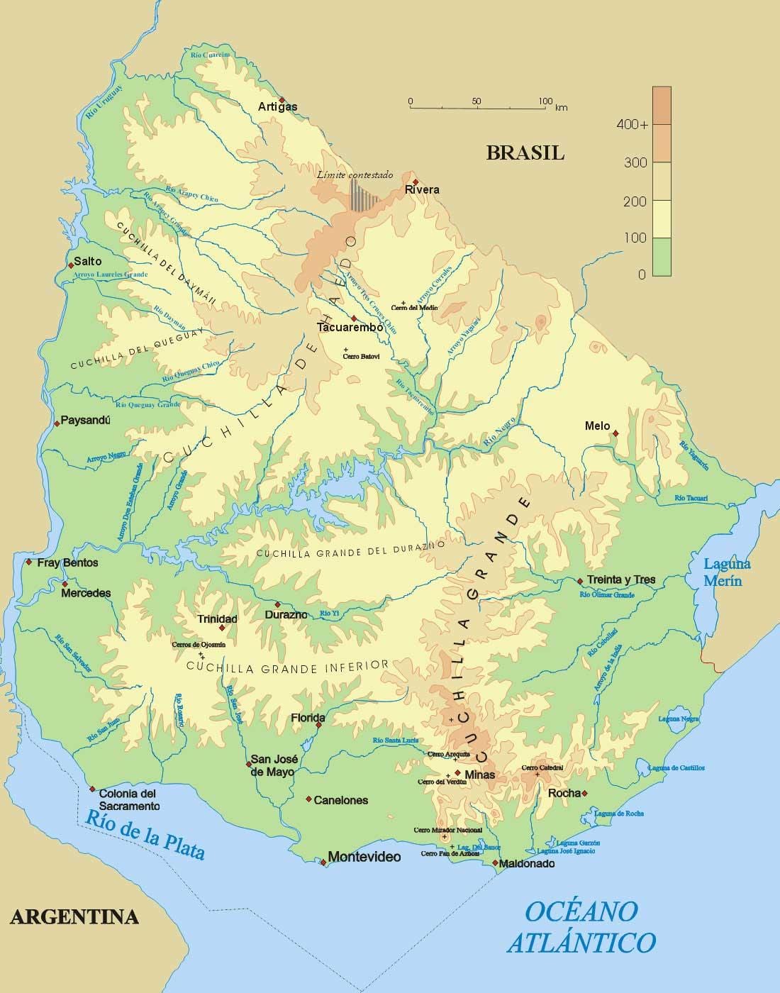 Harta fizică Uruguay