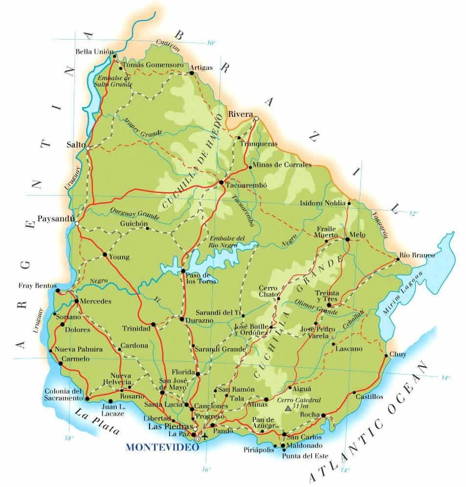Harta de geografie Uruguay